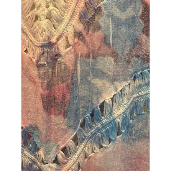 Paradise V-Neck Pastel Tie-Dye Crochet Accent Tunic Beach Cover-up - Picture 8 of 9